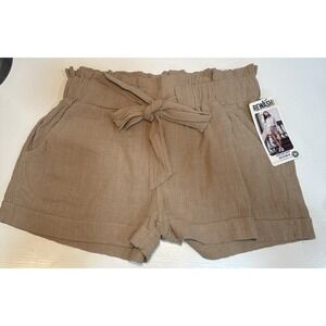 REWASH Shorts Paper Bag Belted Tie Waist Khaki Large with Pockets New with Tags